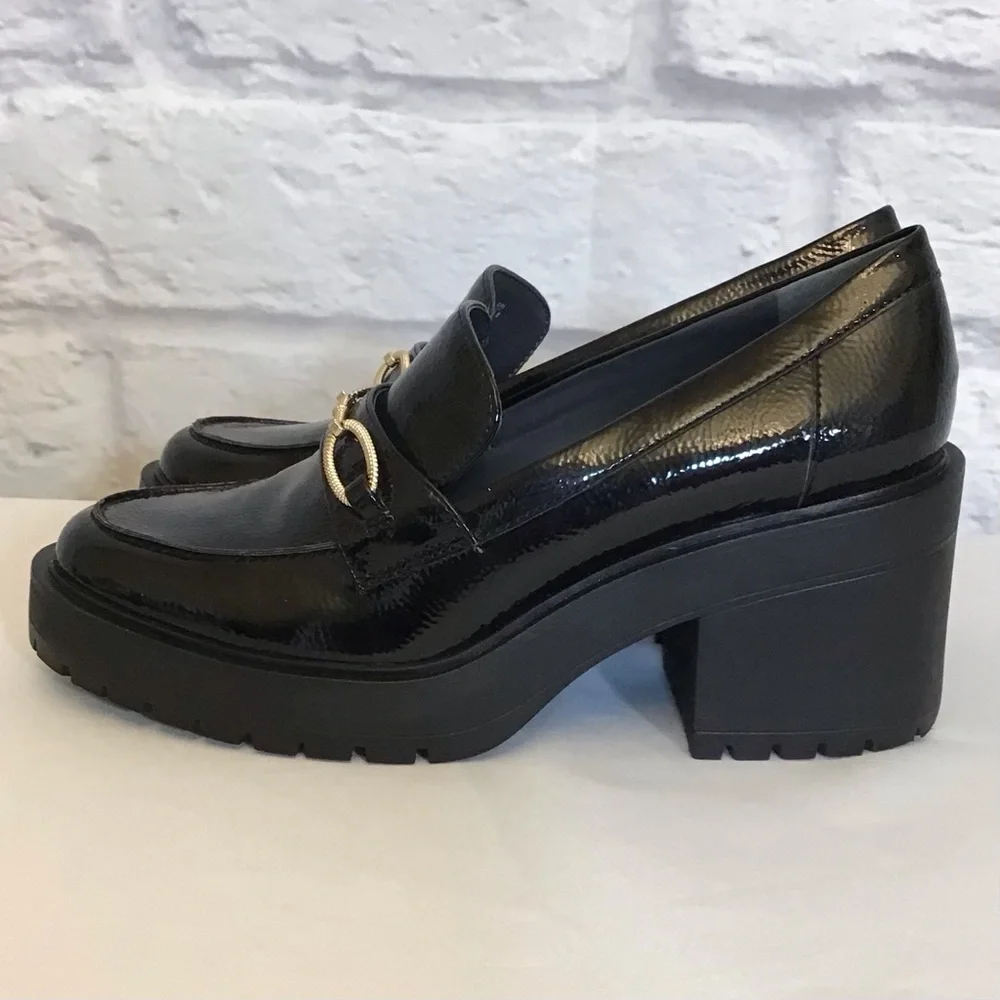 Franco Sarto 9.5 Desma Platform Chunky Loafers Women’s Black Patent Horsebit